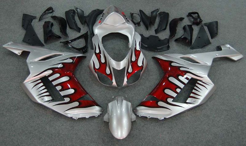 Fairings For Kawasaki ZX6R ZX636 Silver & Red Flame ZX6R (2007-2008)