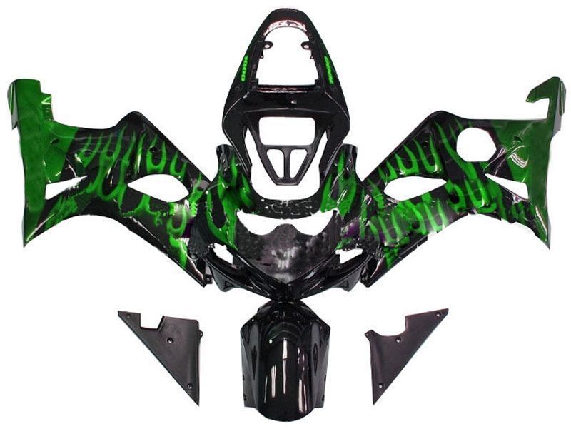 Fairings For Suzuki GSXR 1000 Black & Green Flame (2000-2002)