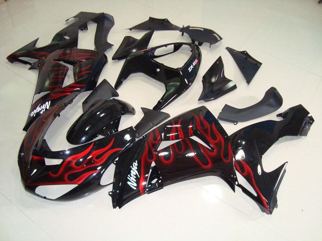 Fairings For Kawasaki ZX-10R, 2006-2007 - Black & Red Flame