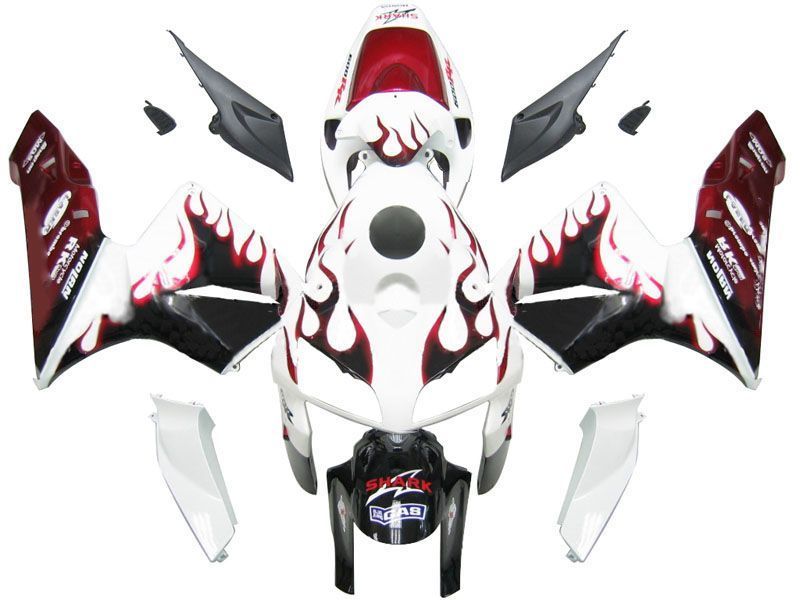 Fairings For Honda CBR 600 RR White Black&Red Flame (2005-2006)