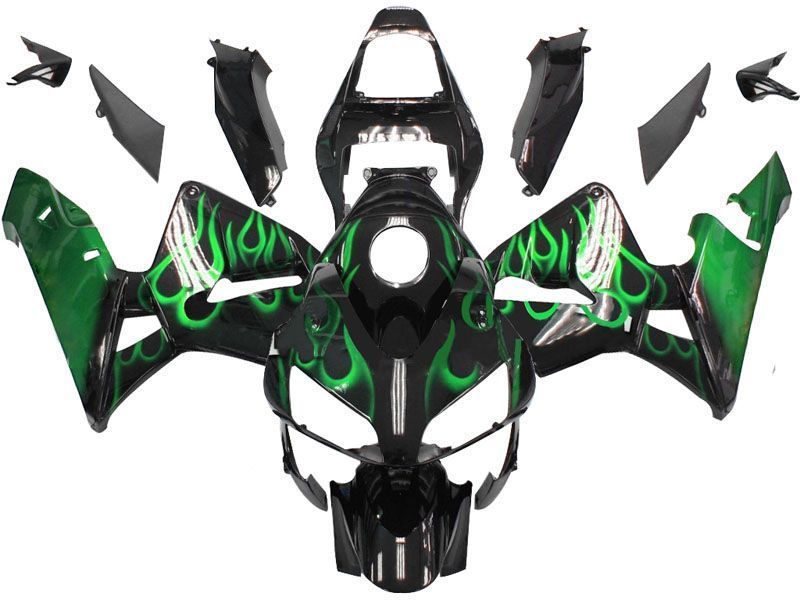 Fairings For Honda CBR 600 RR Black & Green Flame (2003-2004)