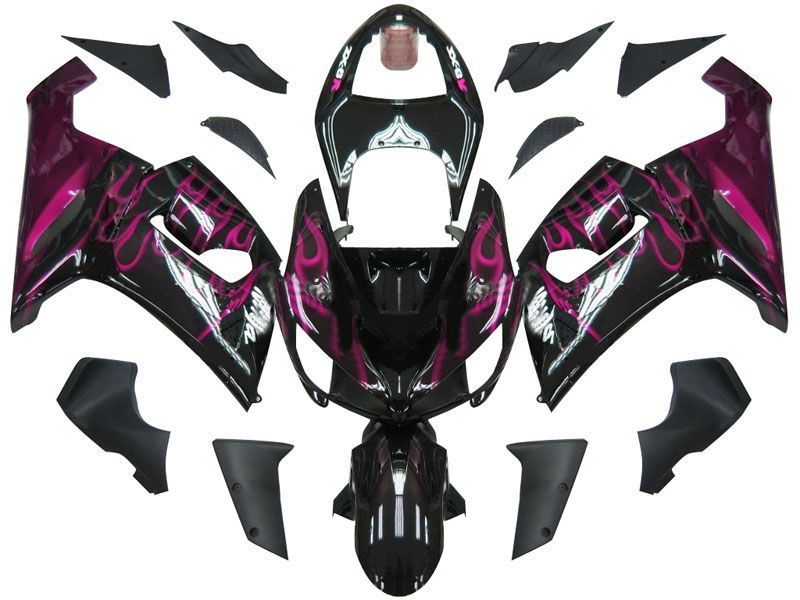 Fairings For Kawasaki ZX6R 636 Black & Purple Flame Ninja (2005-2006)