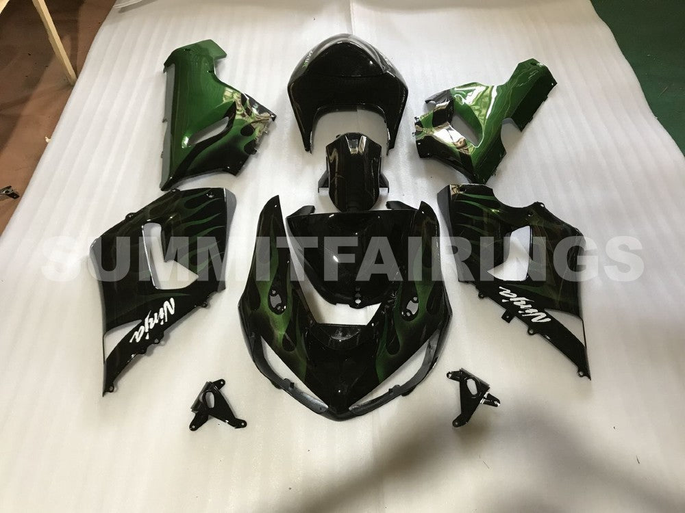 Fairings For Kawasaki ZX6R 636 Black & Green Flame Ninja (2005-2006)