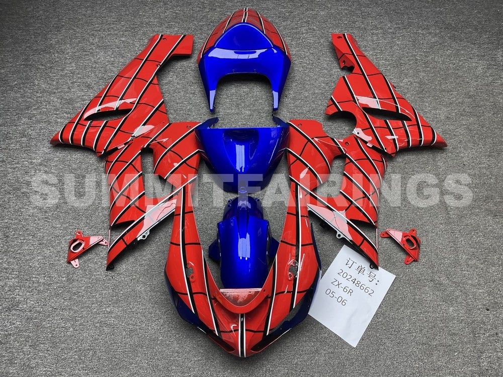 Fairings For Kawasaki ZX6R 636 Red & Blue Spider Man (2005-2006)
