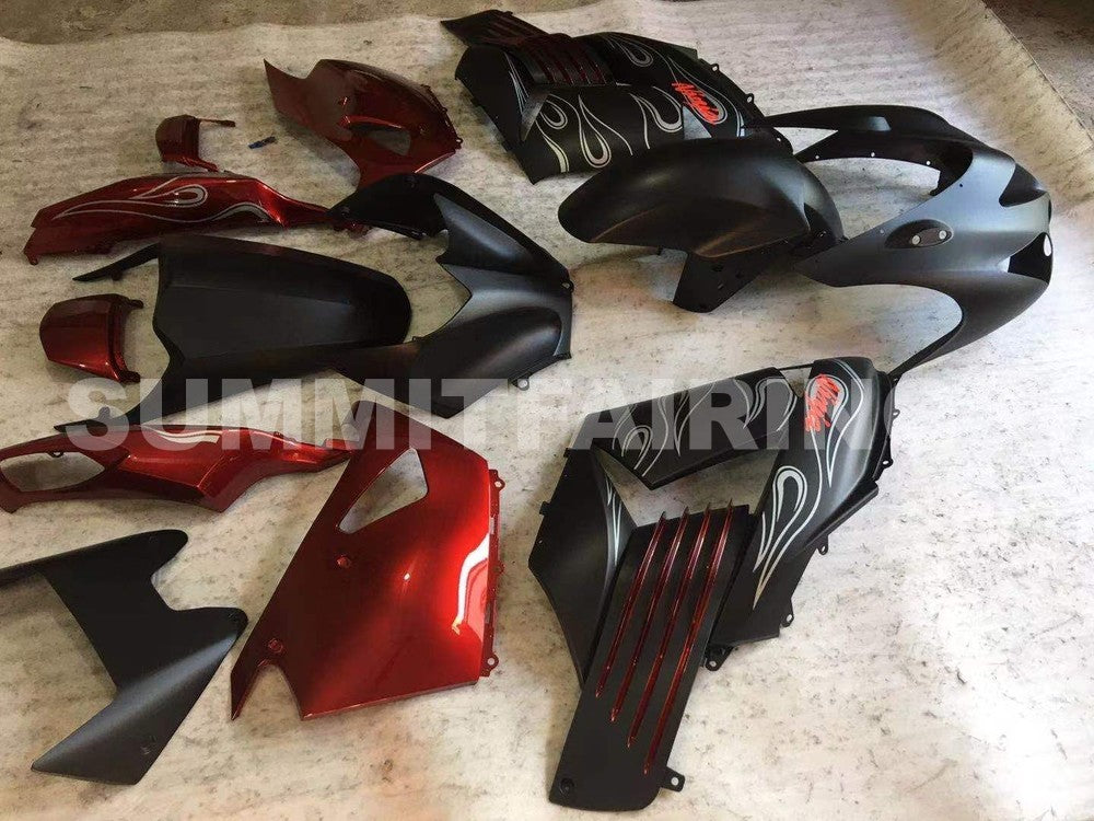 Fairings For Kawasaki ZX-14R, 2006-2011 - Matte Black Silver Flame