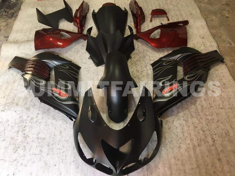 Fairings For Kawasaki ZX-14R, 2006-2011 - Matte Black Silver Flame