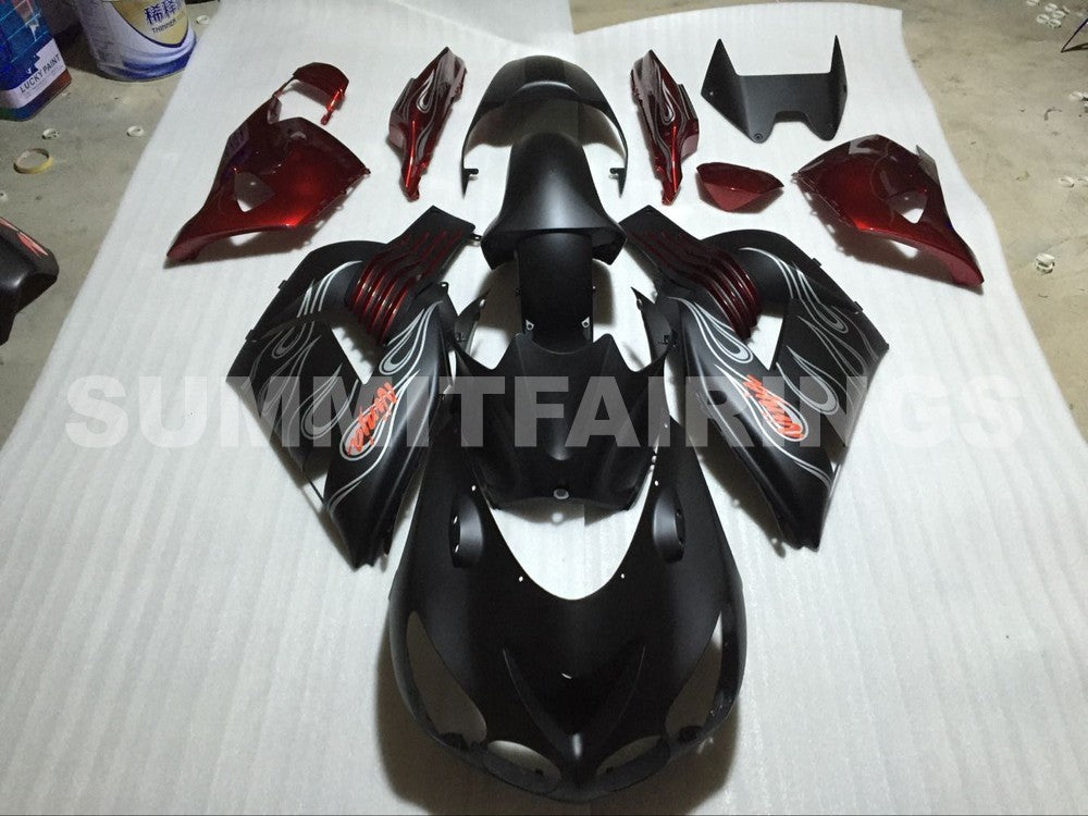 Fairings For Kawasaki ZX-14R, 2006-2011 - Matte Black Silver Flame