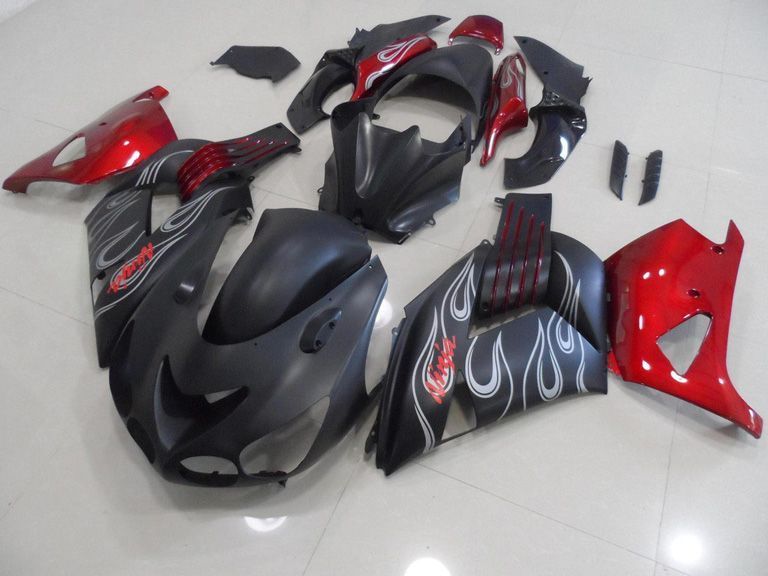 Fairings For Kawasaki ZX-14R, 2006-2011 - Matte Black Silver Flame