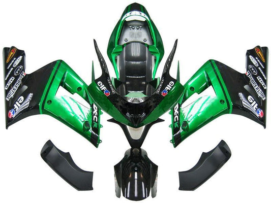 Fairings For Kawasaki ZX6R 636 Green Black elf  (2003-2004)