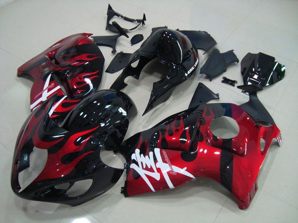 Fairings For Suzuki GSX-R1300 Hayabusa, 1996-2007 - Black with Red Flames
